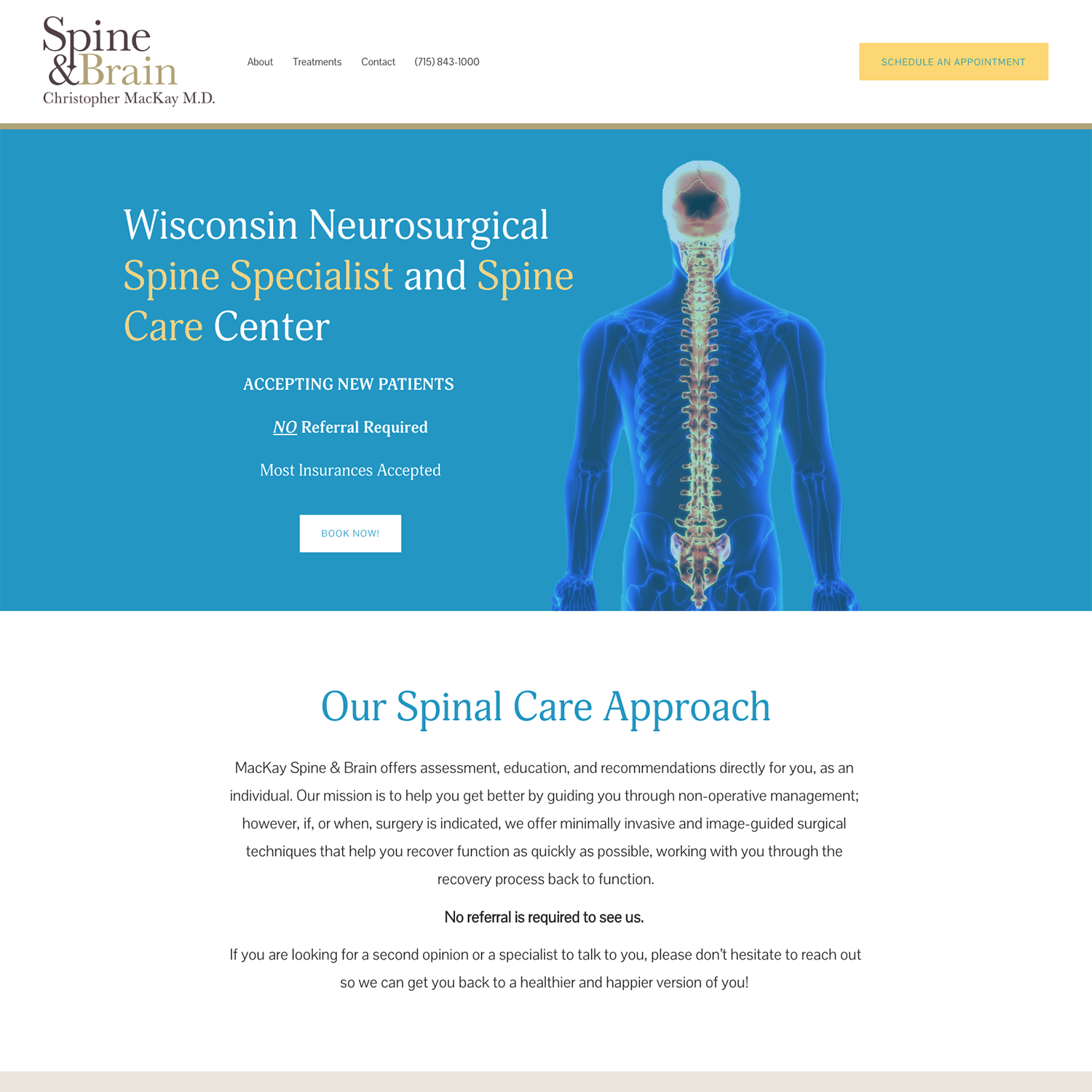 spine care center new website design